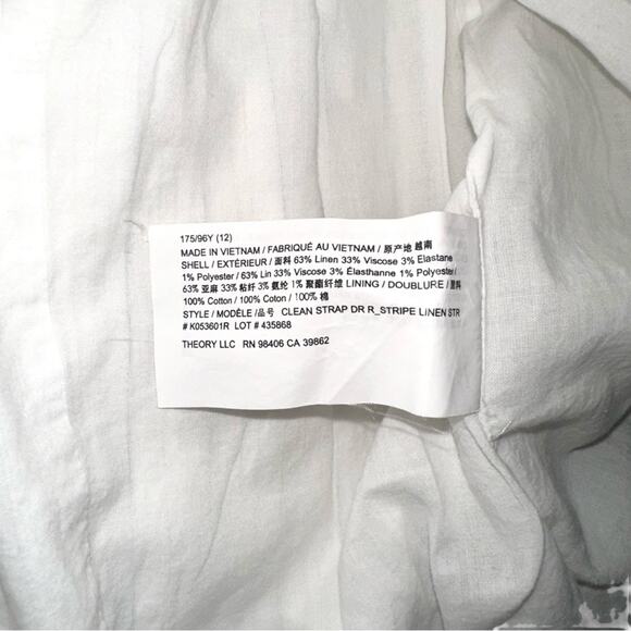 Theory Clean Strap Stripe White Linen Blend Sleeveless Midi Dress 12 - Picture 6 of 9